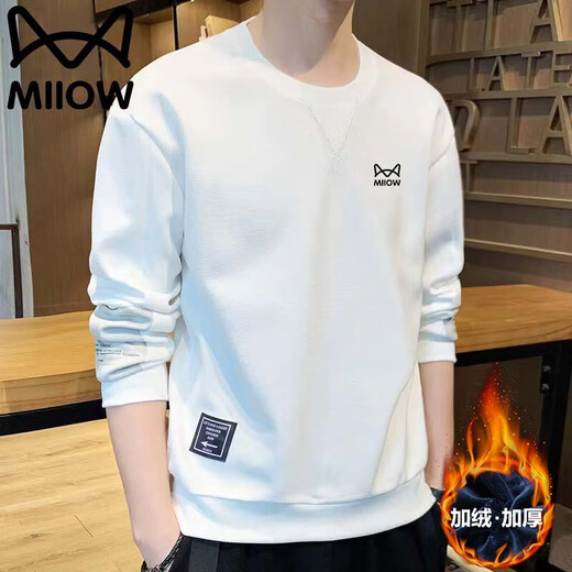 Catman Sweatshirt Men's Autumn and Winter Long Sleeve T-Shirt Round Neck Men's Casual Warm Bottoming Shirt Top Gray Velvet XL