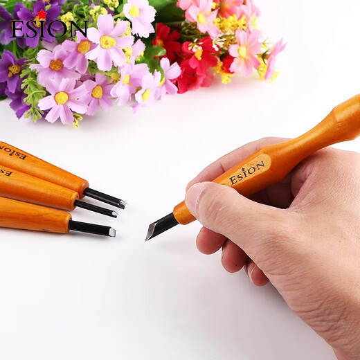 Esion Art Cuchillo para tallar madera, sello de goma, calabaza de nogal, grabado, cuchillo para tallar de acero al carbono, cuchillo esquinero, cuchillo plano, cuchillo redondo, cuchillo oblicuo, sello de goma para tallar, cuchillo para tallar en madera, juego de talla de ladrillos de goma, 5 juegos, piedra de afilar gratis