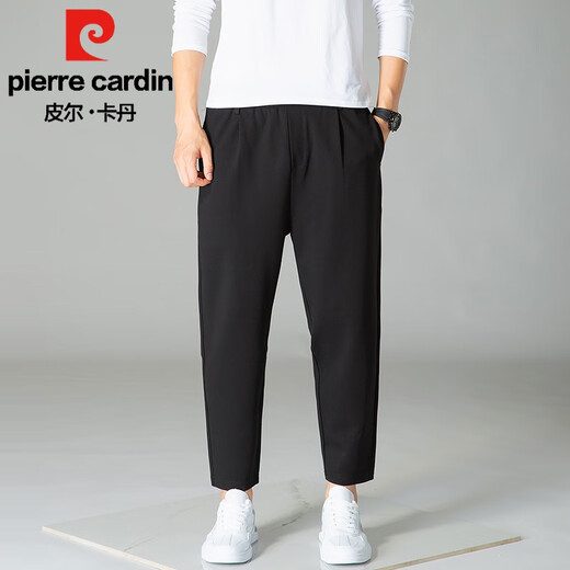 皮尔卡丹（pierre cardin）男士哈伦裤宽松内抽绳百搭小脚潮流新款萝卜裤弹力运动九分休闲裤 夏季黑色 薄款 2XL 150-165斤