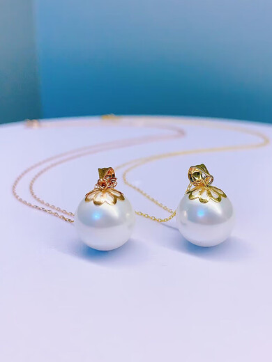 Junbu 18k gold Au750 color gold pearl necklace pendant single single pendant for women rose gold buckle without chain South Sea gold beads 18K gold + white beads 10mm (not including necklace)