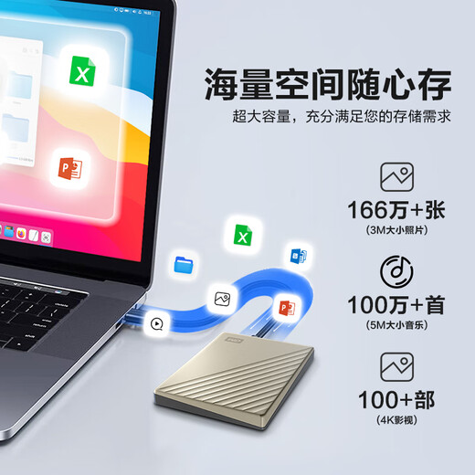 Western Digital (WD) 2,5-Zoll-Mobilfestplatte My Passport Ultra Metal Backup Encrypted Business Externe mechanische Festplatte Ultra Gold Typ-C-Schnittstelle 5 TB