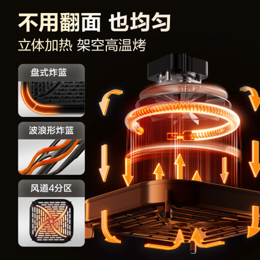 SUPOR Air Fryer Far Infrarot Penetration Heizung Haushalt 6 l Großer Kapazität ohne Flip Fritting Frites Pommes Maschinendampf Tender Fritting Multifunktion Elektrische Frittierin KD60Y883 [National Subvention]