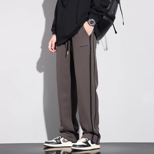 GPEJ Plus Samt verdickte Männerhosen Herbst- und Winterseitenstreifen Schwarze Casual Hosen Herren-Weitbein geradlinige Taillenhose Winter 831 Schwarz 2xl
