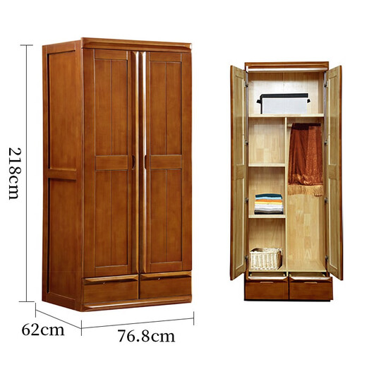 Chen Fei Furniture Chinese-style solid wood wardrobe household double door two-door small bedroom 0.9 meters simple wardrobe with drawers 829# [Two-door wardrobe]