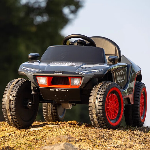 Yijing Audi children's electric racing car four-wheeled can seat men and women baby remote control swing stroller children's charging toy car flagship version gray self-driving remote control + Bluetooth music early education + portable charging