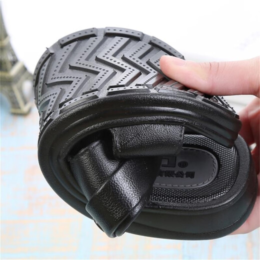 
Huili Shanghai Huili Sandals men's summer simple non-slip wear-resistant daily work and leisure home two-wear beach sandals Huili 3888/black 39