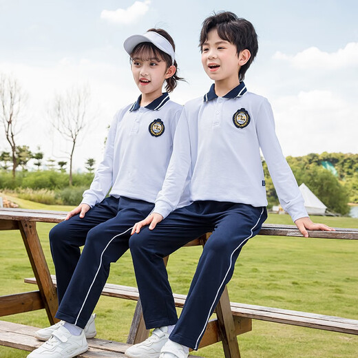 
Tongran Primary School Uniform Spring and Autumn T-shirt T-shirt POLO shirt Two-piece Kindergarten clothing British style children's class uniform 9276 blue long sleeves + trousers 170cm