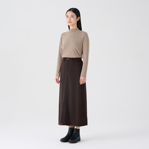 MUJI Women's Corduroy A-Line Skirt Long Skirt Women's Autumn and Winter Skirt Maillard BE09CC3A Dark Brown S (155/62A)
