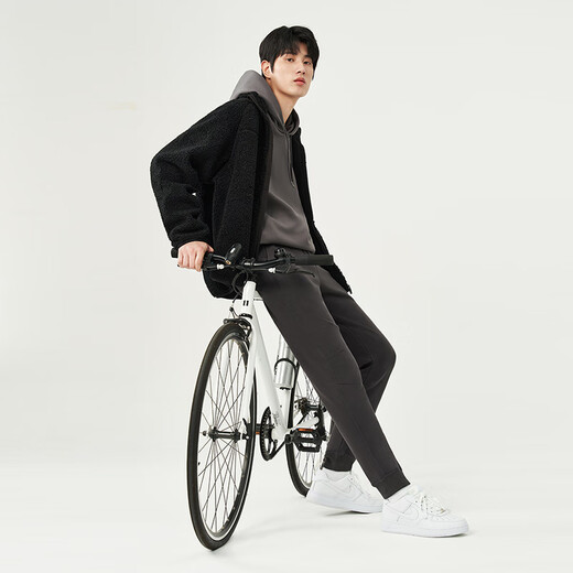 Made in Tokyo, heated and velvet sweatpants, men's casual pants, men's long pants, loose sports pants, men's autumn and winter sweatpants, black L