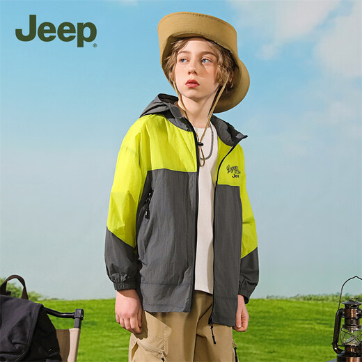 Jeep children's clothing children's sun protection clothing UV protection for boys and girls 2025 new summer style light and cool jacket for middle and large children, fresh green 170 cm