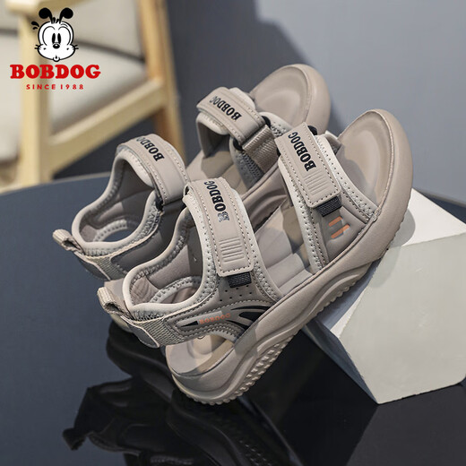 BOBDOG boys' shoes, children's sandals, summer style, boys' fashionable Velcro open-toe sandals, non-slip, lightweight beach shoes, trendy TS6004 light brown 27, inner length 17cm