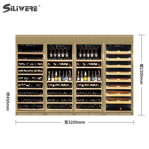 SILIWERE/SILIWERE red wine cabinet, constant temperature wine cabinet, custom wine cabinet, large wine cabinet, double door wine cabinet, custom wine cabinet, width 3200, depth 450, depth 2200 champagne gold 800L exclusive version