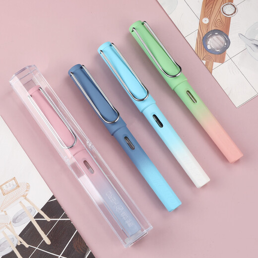 Hero (HERO) Hot Products Fountain Pen 359B Bright Point Iridium Gold Male and Female Students Practicing Calligraphy for Third Grade Positive Posture Signing (Additional 6 Ink Bags) EF Point Gradient Light Blue