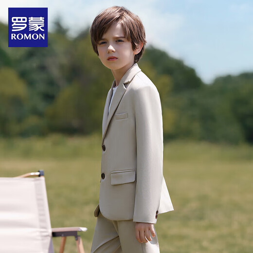 罗蒙男童英伦风礼服春秋款儿童休闲西装 米色 150