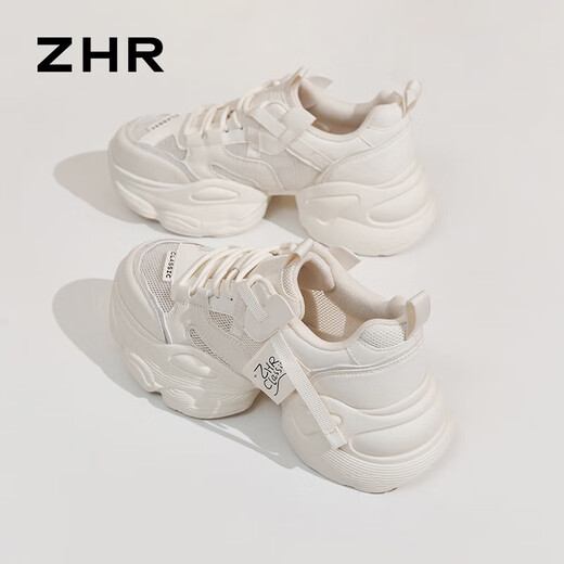 ZHR dad shoes for women summer thick-soled casual mesh shoes for women breathable women's shoes G673E beige (mesh) 37