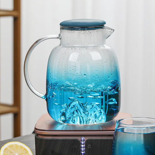 Su's ceramic high borosilicate glass large capacity cold water kettle, juice kettle, cold water cup, glass cup, mountain kettle, gradient blue, one pot, four cups