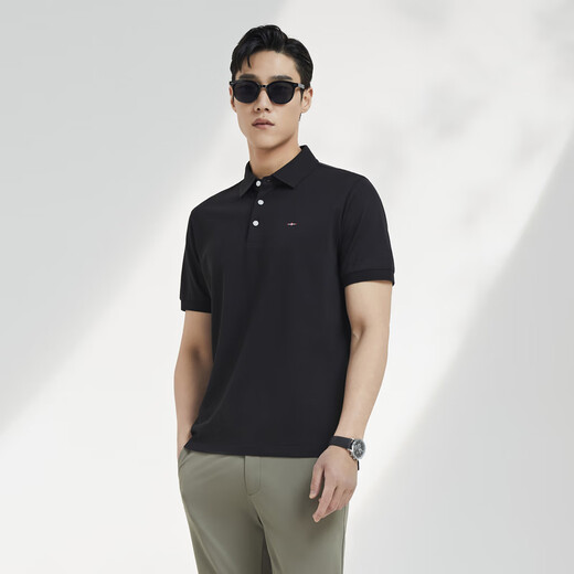 YOUNGOR short-sleeved polo shirt men's lapel shape-protective collar design cotton polyester fabric feels comfortable new polo shirt VSPC533113ACA black XL