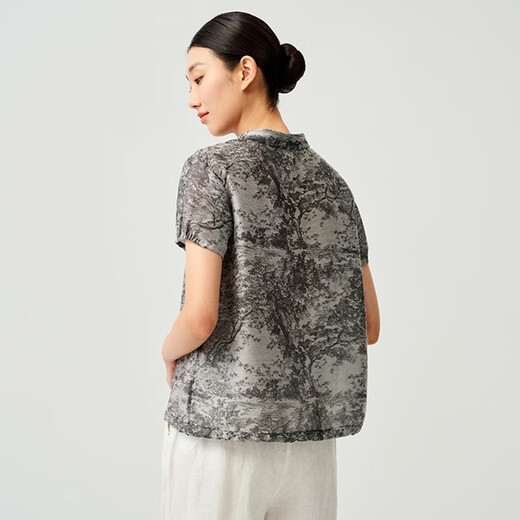 Tianyi Tangy/Tianyi 2025 Frühlings- und Sommer-Tintendruck des chinesischen Stils Mode pendelnd kurzärmelig schwarz und grau 7011 xl