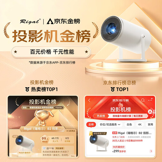 Rigal B2 Projector Home Portable Smart Projector Schlafzimmer Mobile Projektion (Automatische Keystone Correction Electric Focus Home Theater TV)
