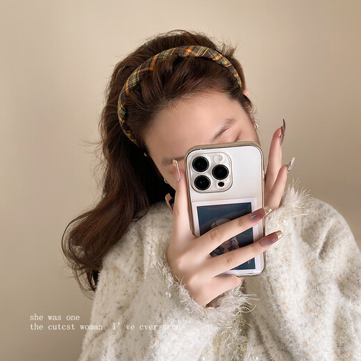 Youfang autumn and winter Maillard high-end woolen plaid thin hair hoop women's new face wash headband temperament and versatile hair hoop for going out coffee color plaid hair hoop 1 pack