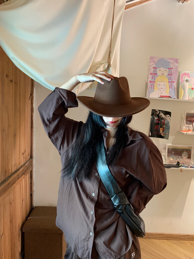 Nanbomaru Internet celebrity genderless trendy versatile casual denim big-brimmed hat autumn and winter retro woolen hat for men and women couples, brown M (5658cm)