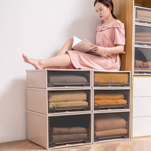 Yonghuan Wardrobe Storage Box Drawer Storage Box Wardrobe Clothing Organizer Plastic Clothes Storage Cabinet Export 3523 Depth 47*Width 35*High 23cm Special Offer One Pack Tea Color