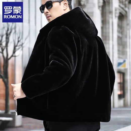 ROMON 2026 new mink velvet winter fur one-piece hooded stand-up collar mink fur whole mink Haining fur coat for men stand-up collar 50 100-115Jin Jin is equal to 0.5 kg