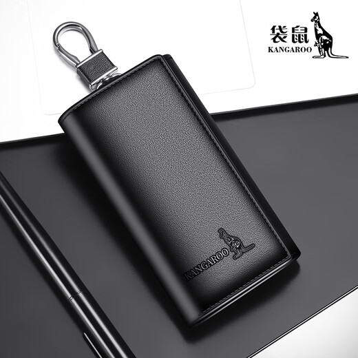 Känguru-Schlüsselbeutel Echtes Leder 2024 Neues multifunktionales Kauflatten-Key-Launen-Speicher-Taschen-Brieftasche integriert Schwarz integriert