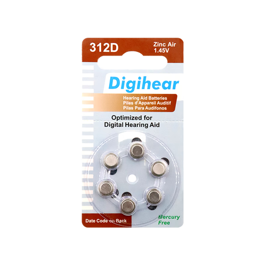 西嘉原装助听器电池锌空气A13钮扣电子A10A312A675 DIGihear312【1板6颗】