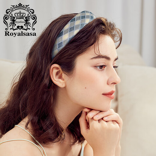 Royal sasa Royal Sasa Korean high-end fabric plaid sponge headband increases the top of the skull and goes out Internet celebrity headband