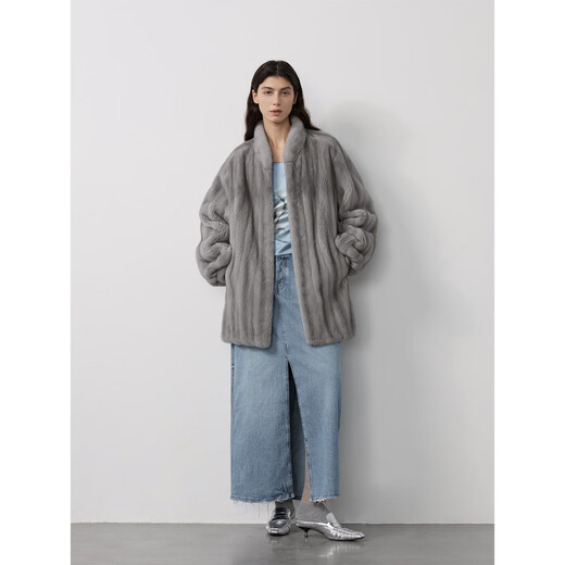 Fu Zhien Meteor Variation Imported Full Pumping Mink Coat Stand Collar Young Full Mink Fur Coat Women's Winter Beige Color L