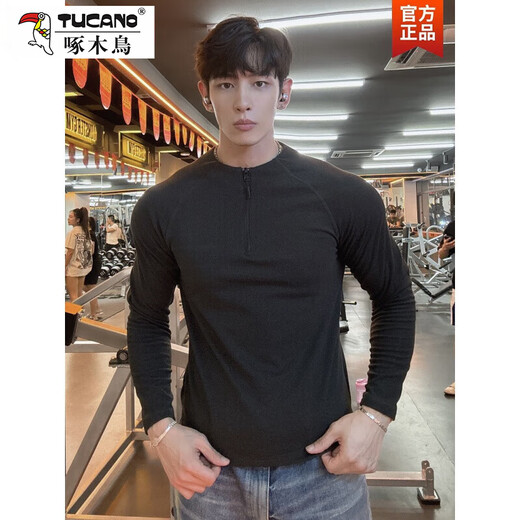 Woodpecker (TUCANO) Autumn and Winter American Slim-Fit German Velvet Warm T-Shirt Fitness Sports Revealed Large Half-Zip Henley Collar Long-Sleeved Men's Bottoming Shirt White XL 160-180Jin Jin is equal to 0.5 kg
