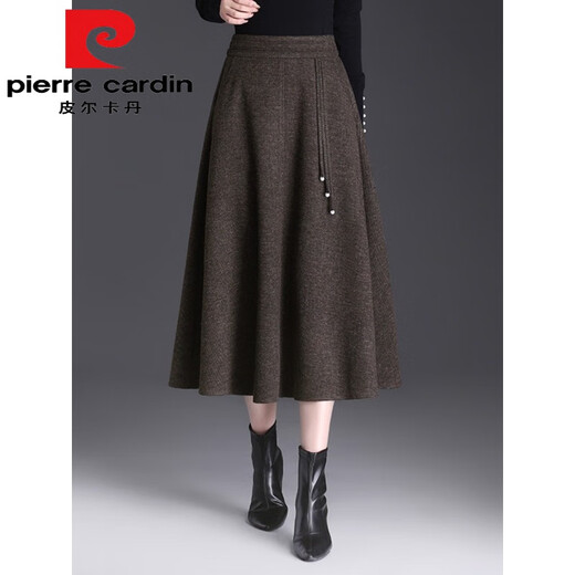 Pierre Cardin Woolen Skirt Women's Autumn and Winter Long Skirt 2025 New Chinese Style High Waist Skirt Slim Umbrella Skirt Large Hem A-Line Skirt Mocha Brown Autumn and Winter Woolen This Year's Popular Light Luxury 2XL 130-145Jin Jin is equal to 0.5 kg