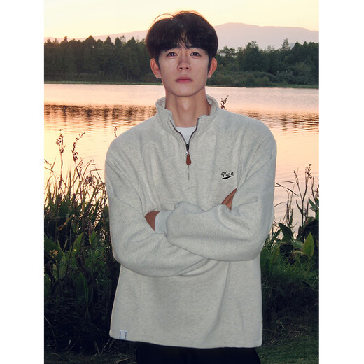 Katuchi American Stand-up-Kragen Halbzipper Sweatshirt Herren Herbst schwere langärmlige Basishemd High Street Trendy Sports Unterwäsche White Grey XL [Vorgeschlagen 120-140jin [Jin gleich 0,5 kg]]