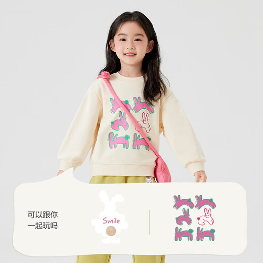Balabala children's sweatshirt girls 2024 spring and autumn cartoon rabbit sweet round neck pullover top cute 208324121001