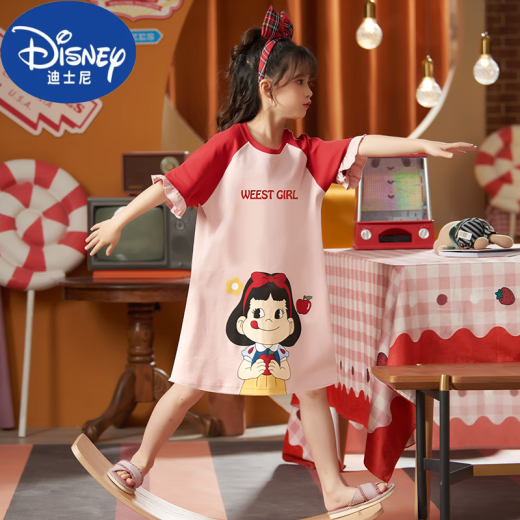 Disney (Disney) Cute Girls Princess Western Style Home Clothes Middle and Large Children's Pajamas 2024 New Summer Short-Sleeved Nightgown Nightgown: Strawberry Bear M Size Recommended Height 150-160cm