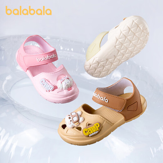 Balabala Kindersandalen Sommer 2025 Neue Art der Kinderlochschuhe für Jungenzehen Anti-Kicking-Mädchen-Kinder Anti-Rutsch-Strandschuhe Beige 28 Inner Länge 17 cm geeignet für Füße Länge 16,5-17,2 cm