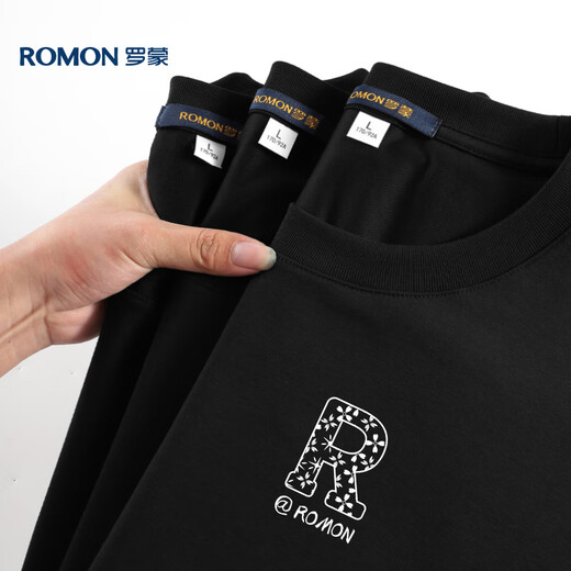 
ROMON ice silk short-sleeved T-shirt for men summer casual and fashionable elastic breathable base shirt for men 698 black 2XL