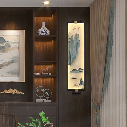 Yaotian's new enamel color new Chinese style wall lamp Chinese style bedroom living room TV background wall tea room Zen bedside wall lamp Xiangyun Feihe + three-color dimming