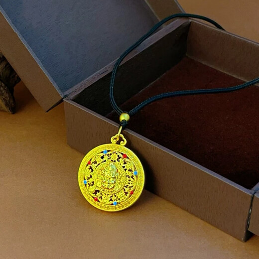 Satima 18K Gold Yellow God of Wealth Pendant Simulated Gold Jinbao Necklace Round Pendant as a Gift for Men and Women Yellow God of Wealth Pendant (+ Black Rope + Beads)