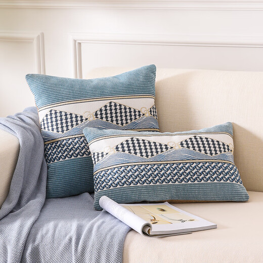 Simple modern sofa pillow with core office nap artifact pillowcase waist pillowcase bedside back cushion customization Lingbo-blue 45x45cm pillowcase + pillow core