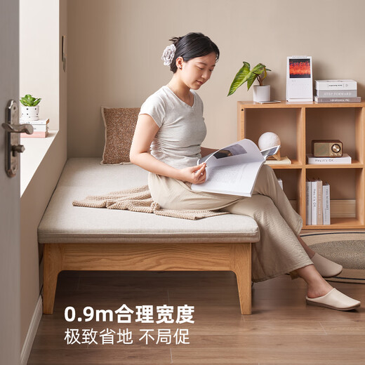 原始原素实木沙发床客厅折叠沙发床一体两用小户型伸缩单人沙发床L706N 【燕麦色-含海绵垫】-伸缩沙发 900*1050*300mm