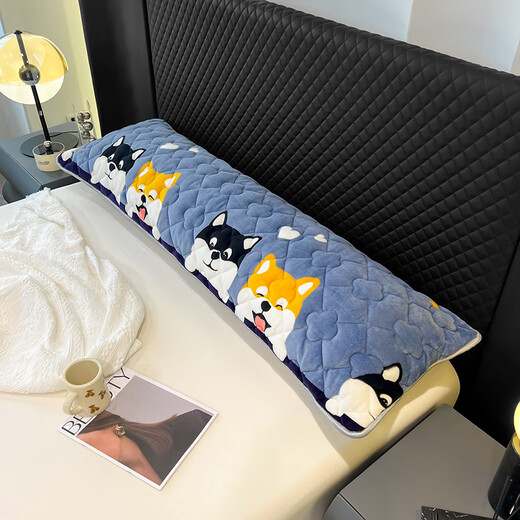 Red Dragonfly Winter Double Couple Style Long Pillow Integrated Long Strip Pillow Parent-Child Large Pillow Core Double Pillow Cover Head Large Pillow Cover Cute Dog [Cotton Milk Fleece is more warmer] Pillow Cover + Pillow Core 48x120cm [1.2 meters bed]