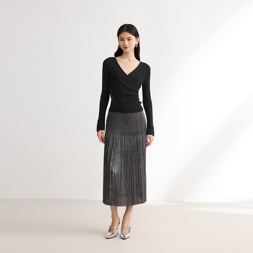 
EP Yaying [slim shirt] wrap-fitting long-sleeved knitted base shirt for women, same style as 9906A black M