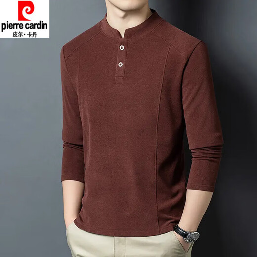 Pierre Cardin autumn and winter double-sided velvet bottoming shirt for men, Henry collar, trendy and versatile, long-sleeved T-shirt, stand-up collar sweatshirt for men, black 2XL (recommended 150-170Jin Jin equals 0.5kg)