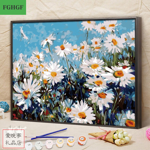 SARTILL diy digital oil painting 40x50 free easel student coloring hand-painted decompressed landscape flower character living room 5181 thousand chrysanthemums 40x50 stretched thin inner frame + pigment brush