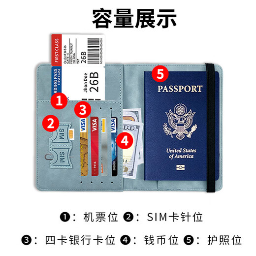 Mengmanjia Travel Passport Protective Case Passport Clip Storage Bag Anti-theft Brush Multifunctional Passport Wallet Portable Passport Bag Blue [RFID Anti-theft Brush] Multifunctional Passport Bag