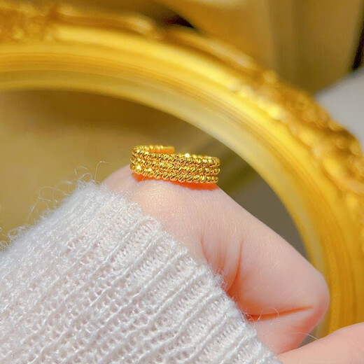 Ruinuo 5G gold bungee spring circle memory ring women's 999 solid gold flash bead open ring birthday gift for girlfriend, 5 circles 12-13, gold weight about 3.83 grams