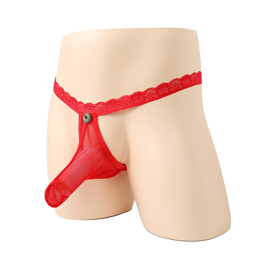 Men's sexy underwear, men's stretch underwear, lace safety buckle thong, European and American men, 2 pairs black L