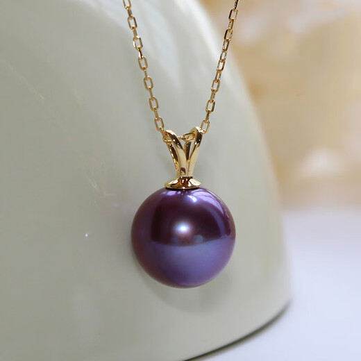 QSZB high-end quality purple natural Edison pearl pendant necklace 18K gold single perfect round popular model this year 18K gold single pendant without chain 8-9mm
